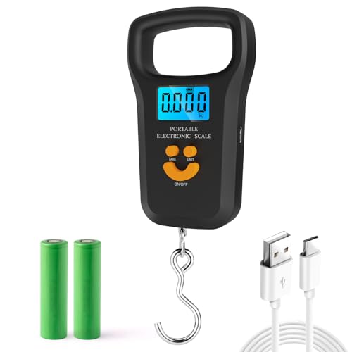 Digital Suitcase Scale, Luggage Scale(50kg Capacity), Portable Suitcase Weighing Scale, Luggage Weighing Scales with Extra Wide Handle, 4 Unit Conversions, LCD Display With 2 Batteries Charging Cable