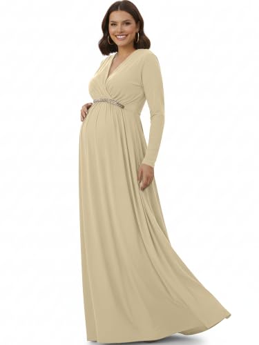Image of KOH KOH Womens Maternity Long Sleeve V-Neck Flowy Winter Maxi Dress Gown