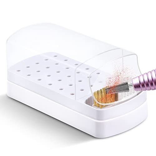 30 Löcher Nagelbohrer Halter, 2 in 1 Nagelbohrer-Bits Halter und Nagelbohrer-Bits Reinigungskoffer mit Bürsten, 30 Nagelbohrer-Bits Ständer Displayer Organizer Behälter Maniküre Werkzeuge - Weiß
