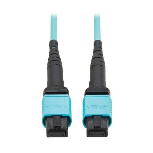 Image of Eaton Tripp Lite Series 1 Meter OM4 50 /125 Fiber Optic Cable, 100G Multimode (12F MPO /MPO-PC Female-to-Female) Type-B Polarity, OFNP Jacket, Aqua, TAA Compliant (N845B-01M-12TAA)