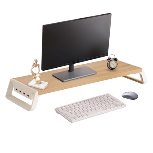 Support surélevé pour moniteur d'ordinateur étagère en bois chic
