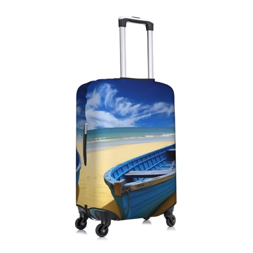 Blue sky yellow beach boat Luggage Cover Washable Suitcase Covers Tsa Approved Elastic Spandex Suitcase Protector Anti-Scratch Travel Baggage Cover Fit 18-32 Inch Luggage3
