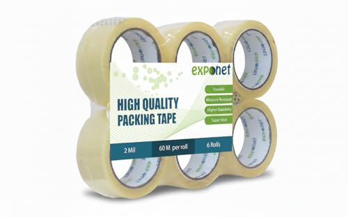Exponet Clear Packing Tape (1.88" x 60M) 65.61 Yds | Strong Adhesive for Shipping, Moving & Office Use (Pack of 6) image 3
