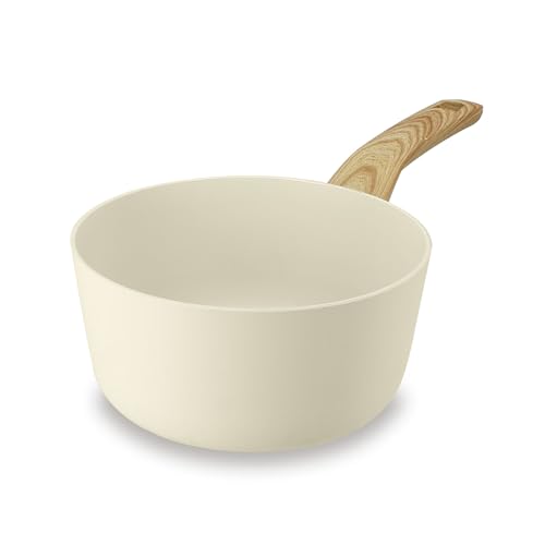 CASSEROLA CREMA 18CM IN ALLUMINIO INDUZIONE MANIGLIA EFFETTO LEGNO