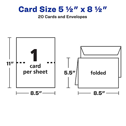 Avery Half-Fold Greeting Cards for Inkjet Printers, 5.5 inches x 8.5 inches, White, Matte, Pack of 20 (03265)