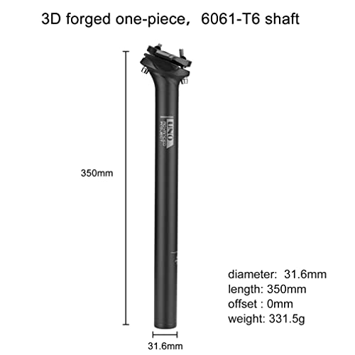 FOMTOR Bike Seatpost, 31.6mm x 350mm, Aluminium, Black, MTB, Road, BMX - Image 2