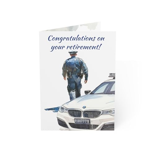 Firechick Designs Retirement Greeting Card for Police Officers, 5x7 inches, Watercolor Images, Congratulatory Messages, Envelopes (1 pc)