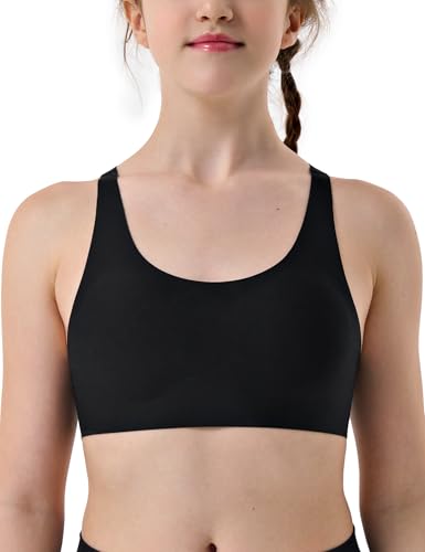 Wingslove Girls Training Seamless Sports Bra for Ages 10-17 Wireless Cross Back Teen Bras with Removable Light Padding