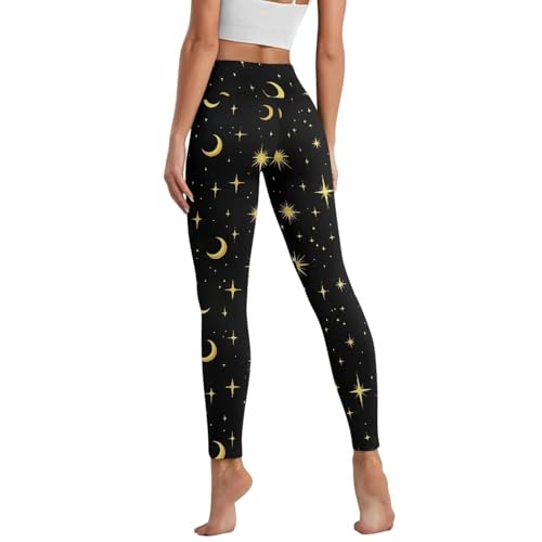 Ypexeognv Moon and Stars Womens Leggings High Elastic Waisted Business Work Trousers with Pockets Long Casual Yoga Pants Comfortable Soft Sweatpant