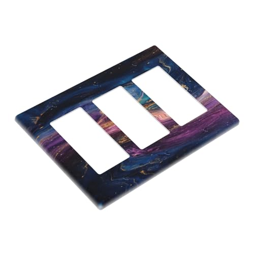 Decorative Outlet Covers Abstract Purple Blue Gold Marble Texture 3 Gang Wall Plate Triple Rocker Light Switch Cover Plate Jumbo Electrical GFCI Faceplate for Bathroom Bedroom Decor