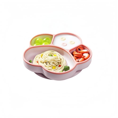 ベビー食器 吸盤付きプレート シリコン製 離乳食プレート 幼児用仕切り皿 ひっくり返らない 滑り止め 耐熱 電子レンジ対応 赤ちゃん 出産祝い ギフト (プレートだけ,ライトピンク)