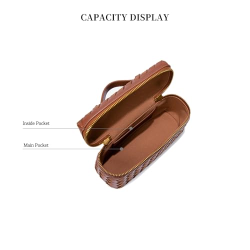 Image of Mini Woven Crossbody Purse Square Box Bags Top-Handle Tote Handbag Shoulder Bag Cute Satchels Trendy (Suede Brown)