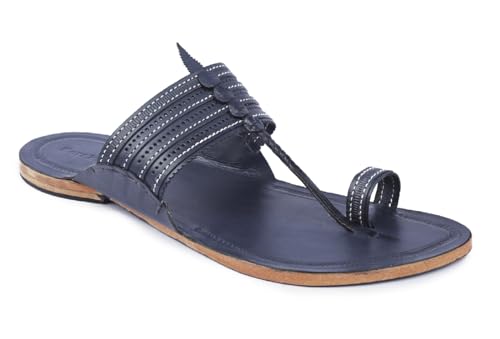 Image of KORAKARI Men Kolhapuri Chappal Handcrafted Sandal Smooth and Comfortable Flip Flops Slipper Stylish Anti Slip Design Genuine Leather Traditional Footwear.
