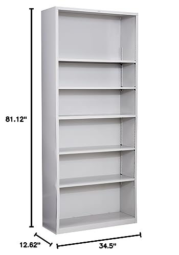 Image of HON Brigade Metal Bookcase - Bookcase with Six Shelves, 34-1 /2w by 12-5 /8d by 81-1 /8h, Light Gray (HS82ABC)