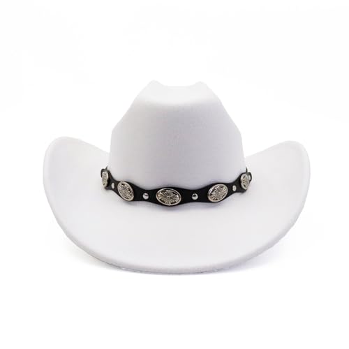 Image of Western Cowboy Hat for Men Women Wide Brim Felt Cowboy Cowgirl Hat with Buckle Belt Classic Fedora Hat