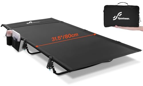 Sportneer Lettino da campeggio pieghevole: 80 cm, extra largo, compatto, con tasca laterale, leggero...