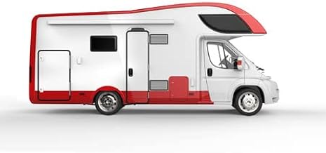 Imagen compuesta de aluminio 140 x 90 cm: gran autocaravana blanca y roja - aislada sobre fondo blanco - vista lateral(58924260)