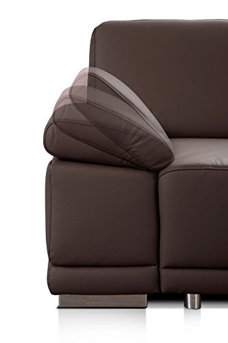 CAVADORE Ecksofa Corianne mit Schlaffunktion / Bettsofa in L-Form im modernen Design, inkl. Armteilverstellung und Longchair / 282 x 80 x 162 / Kunstleder, braun