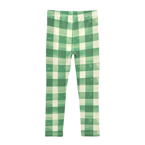 KLL Buffalo Plaid Green Toddler Girl Basic Leggings Stretch Full Length Dance Pants Running2