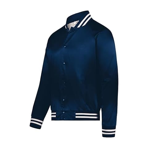 Augusta Sportswear Damska kurtka baseballowa Augusta satynowa/paski wykończenia Granatowy/Biały S