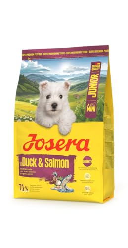 JOSERA Mini Junior Ente & Lachs (1 x 900 g) | Premium Trockenfutter für wachsende Hunde bis 10 kg ab der 6. Woche | Welpenfutter zur optimalen Entwicklung | kleine Kroketten | glutenfrei | 1er Pack