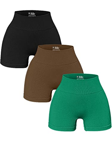 OQQ Women's 3 Piece Yoga Shorts Ribbed Seamless Workout High