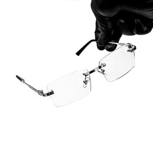 Image of Elegant Rectangle Silver Vintage Retro Metal Wire Frame Rimless Square Clear Lens Eyeglasses Hip Hop Glasses For Men Women