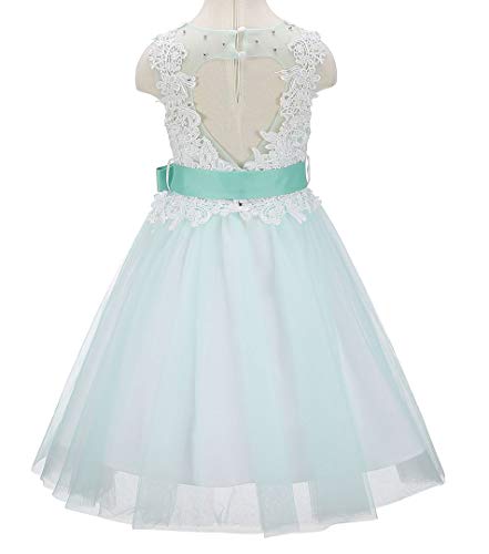Bow Dream Lace Vintage Flower Girl's Dress Tulle Sleeveless Mint 104