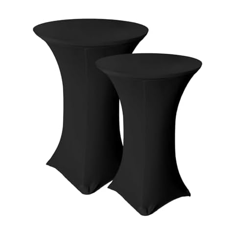 Antuen 2 Pack 32x43 Inch Black Spandex Cocktail Table Covers, Highboy Top Tablecloth, Round Fitted Tablecloth for Folding Table, Stretch Cocktail Table Tablecloth for Party Wedding(32x43, 2PC Black) Cover