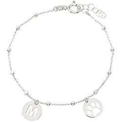 Singularu Pulseras Personalizadas PlataJewels- Pulsera con Inicial+Huella Mascota Plata de Ley 925. Pulsera de Bolitas Mujer Personalizadas con Letras a elegir A-Z. Pulseras personalizadas con Iniciales. Regalo Mujer Ideal para Mama