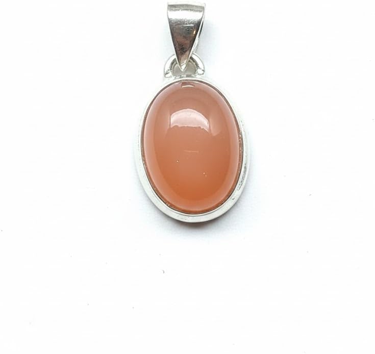 Natural Peach Moonstone 925 Solid Sterling Silver Pendant 25mm