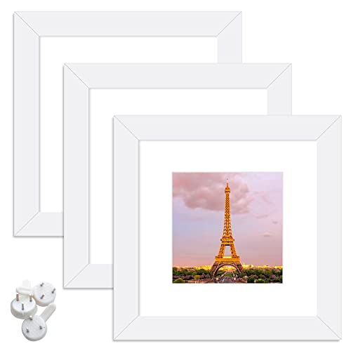 Upsimples 6X6 Picture Frame Made Of High Definition Glass, Display Pictures 4X4 With Mat Or 6X6 Without Mat, Gallery Wall Frame Set, White #TOP17