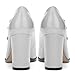 WEANDWEI Women's Chunky High Heels Mary Jane Close Toe Work Pumps Comfortable Square Toe Dress Wedding Shoes White Patent Size 9.5