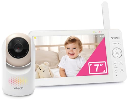 Image of VTech Baby Monitor No WiFi, 7 inch IPS Screen, 5000mAh 12Hr Battery, 360 Pan Tilt Zoom, Night Vision, Multi-Color Night Light, 2-Way Talk| Advanced Max Tan