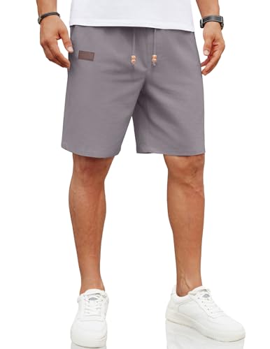 Image of COOFANDY Mens Casual Linen Shorts Elastic Waist Drawstring Loose Fit Summer Beach Vacation Shorts with Pockets
