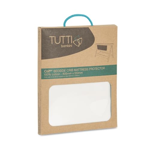 Tutti Bambini CoZee® Air Crib Bundle - Bedside Crib with 2 Sheets, Mattress Protector, and Mattress Included - Oak & Charcoal crib, Grey/Cloud sheets, Waterproof Protector