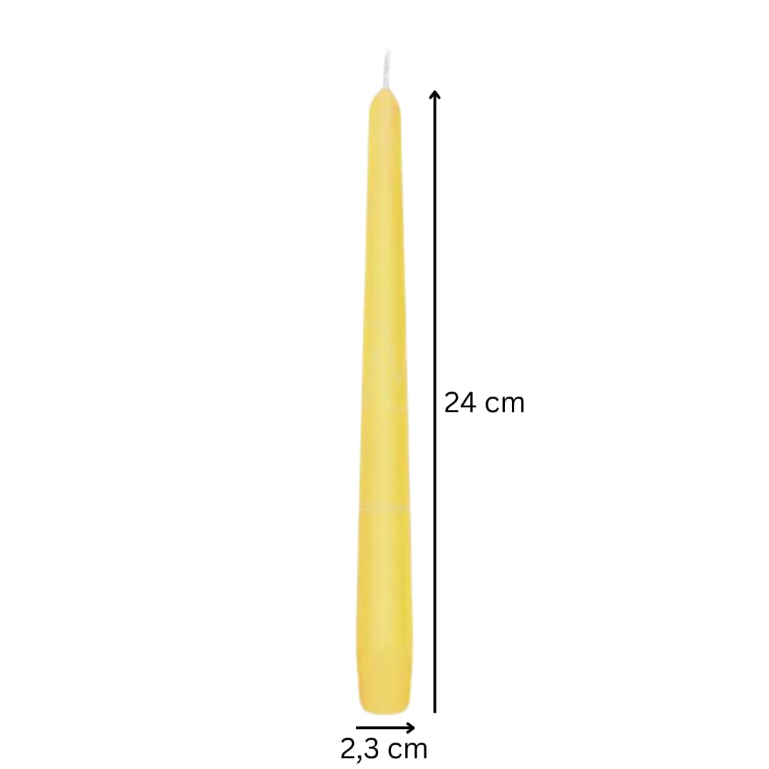 HORECA - Lot de 10 bougies coniques - Jaunes - Bougies décoratives pour la maison - Durée de combustion : 8 heures - Bougies festives pour fête, mariage et autres occasions