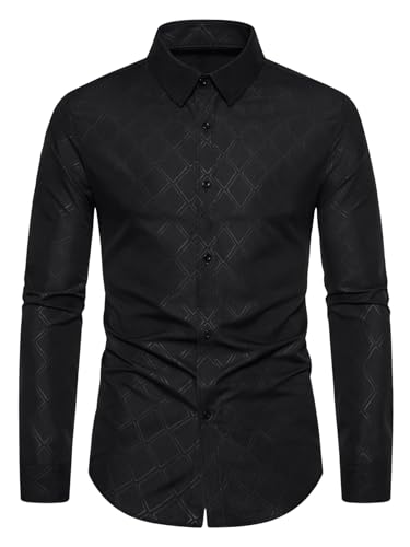 OYOANGLE Men's Long Sleeve Button Down Shirts Geo Print Business Casual Formal Dress Shirts