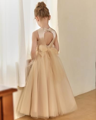 MCieloLuna Flower Girl Dresses for Wedding 2025 First Communion Dress Satin Tulle Princess Pageant Dresses for Girls3