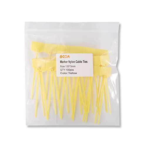 Image of Waterproof Shipping Tags, Nylon Writable Marker Ties Luggage Identification Tags - 100pcs (Yellow)