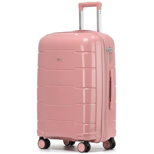 CRUW Medium 24" Checked Luggage 56x45x29cm + Expandable Hold Baggage (64/80 Liters) Polypropylene Suitcase TSA Approved Lock 8 Silent Spinner Wheels Lightweight Suitcases Airline-Approved Travel