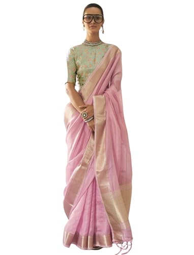 Image of MADHUHANSH Women's Cotton Linen Saree with Unstitched Blouse Piece and Solid Pattern | Mithila Painting Saree | Saree for Haldi Ceremony