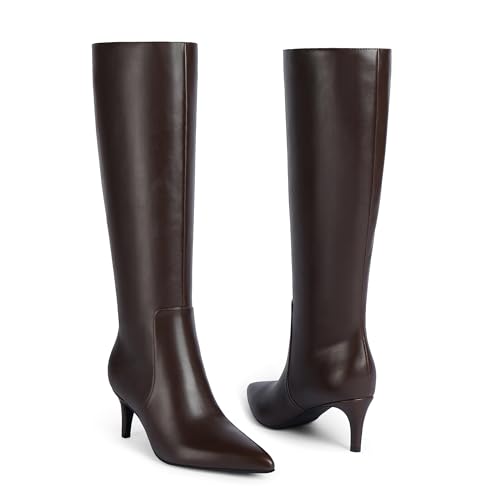 Image of QIY Kitten Heel Knee High Boots for Women Fall Tall Boots | Stylish Pointed Toe, Low Heel For All-Day Comfort, Zipper For Easy On & Off, Ideal For Fall & Winter