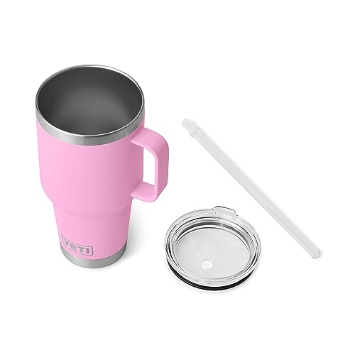 Image of YETI Rambler 35 oz Tumbler with Handle and Straw Lid, Travel Mug Water Tumbler, Vacuum Insulated Cup with Handle, Stainless Steel, Power Pink