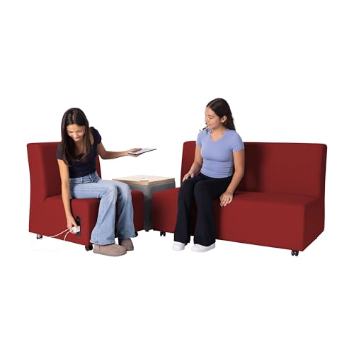 Image of FDP Pro Series Upholstered Armless Mobile Sofa with Tech Outlet, USB Charging and Locking Casters for Portability Commercial Seating for Hotel Lobby, Office, Restaurant, Waiting Room - Crimson