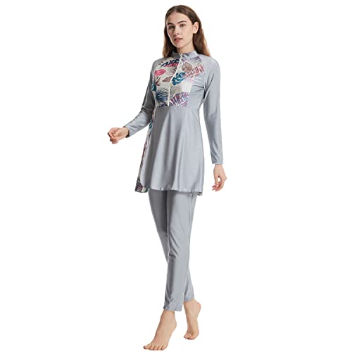 Women Muslim Swimsuit 3 Pieces Islamic Burkini Modest Swimwear Full Cover Rash Guard Long Sleeve Swim Top with Pants Hijab Swimming Costume Tankini Set Summer Beachwear