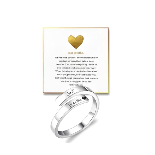 Just Breathe Ring for Women Hope Rings Just Breathe Adjustable Inspirational Ring Heart Ring Spiral Wrap Healing Rings Stainless Steel Encouragement Inspirational Ring Jewelry