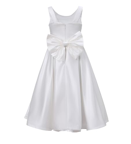 Satin Flower Girl Dresses for Wedding Tea Length First Communion Dresses for Girls Kids Princess Birthday Gowns