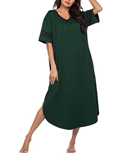 Image of Ekouaer Long Nightgown, Womens V Neck Loungewear Oversized Sleepwear Loose Sleep Dress S-4XL