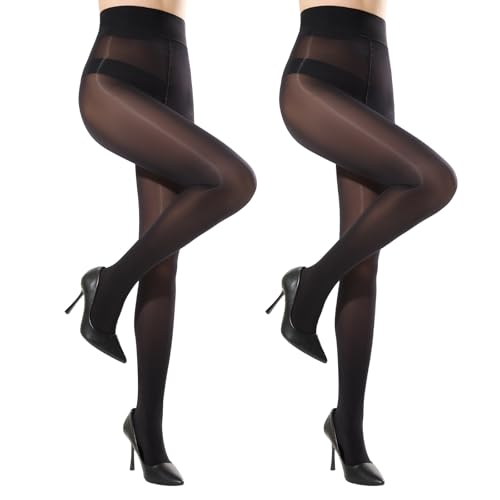 MANZI 2 Pairs Women's Sheer Shiny Tights 10D Ultra Silky Shimmer Tights Nylons Pantyhose Small-Medium 2 Pairs Black